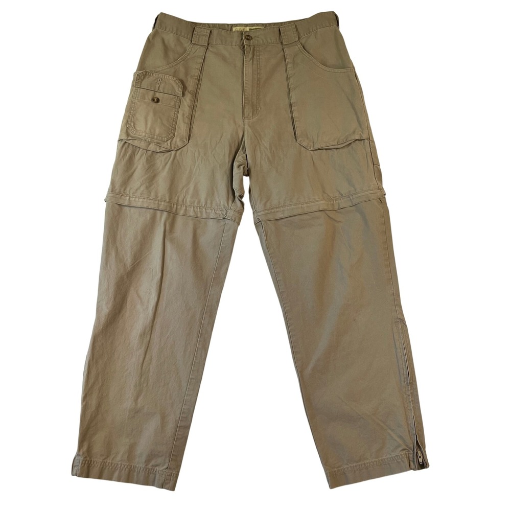 Cabelas Convertible Cargo Pants Mens 38x32 (Fit 36x30) Tan Khaki Zip Off Hiking